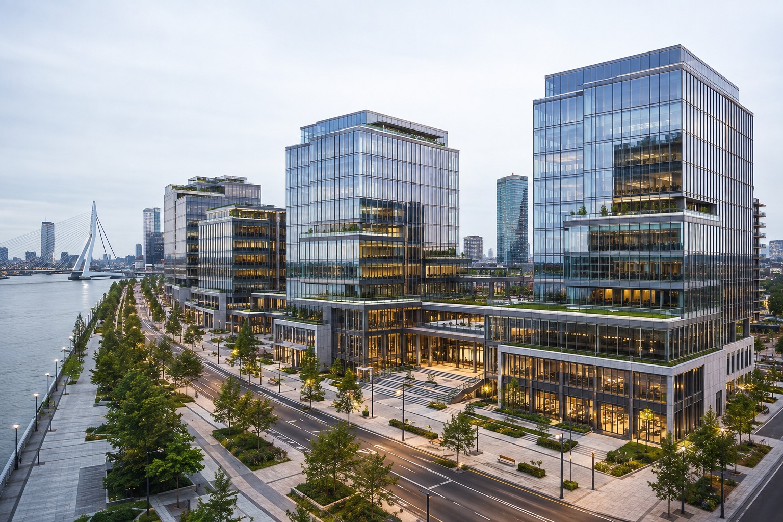 Final project image of Rotterdam Meridian District, a commercial waterfront development in Rotterdam