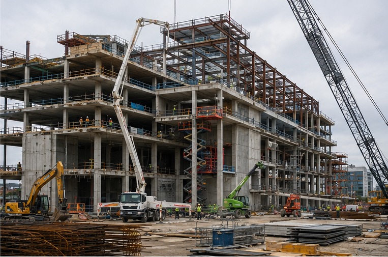 Structural construction at Rotterdam Meridian District in the Netherlands